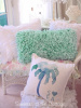 BEACH HOUSE AQUA SEAGLASS RAG RUFFLES COTTAGE CHIC or PALM TREE PILLOW